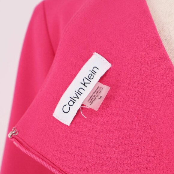 NWT CALVIN KLEIN A-Line Pleated Sleeve Crepe Dress 3/4 Sleeve Pink Size 16 - Picture 5 of 11